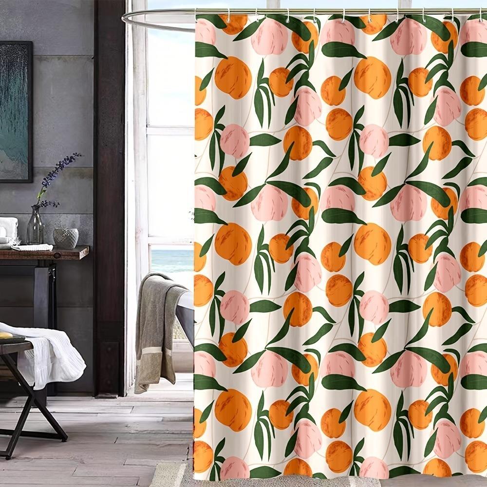 Mildew Proof Orange Peach Shower Curtain with Hook Bathroom Privacy Curtain Dormitory