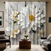 2pcs Set HD Cream Style Abstract Flower Decoration Curtain White Tie Digital Printed Curtain Home Decoration Style Decoration