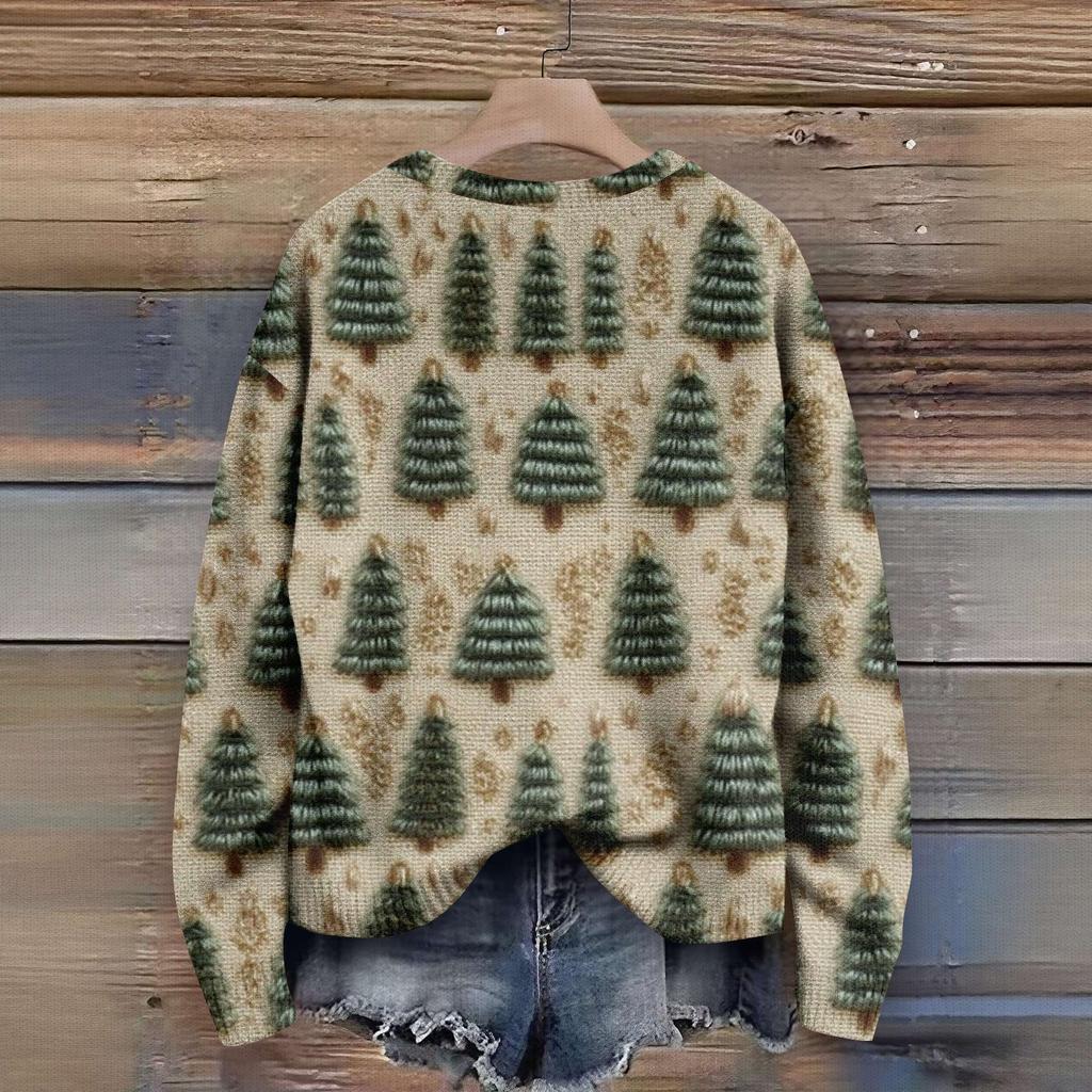 Пуловеры с длинным рукавом для женщин, с круглым вырезом, повседневные, милые, с принтом, вязаные, оверсайз