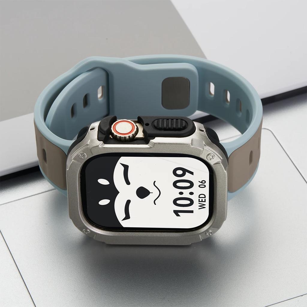 Ремешок+Чехол для Apple Watch 49мм 44 45 46ММ TPU+PC Защитный Бампер Силиконовый Ремешок для Iwatch Серии 10 9 8 7 6 5 4 Se Ultra 1 2