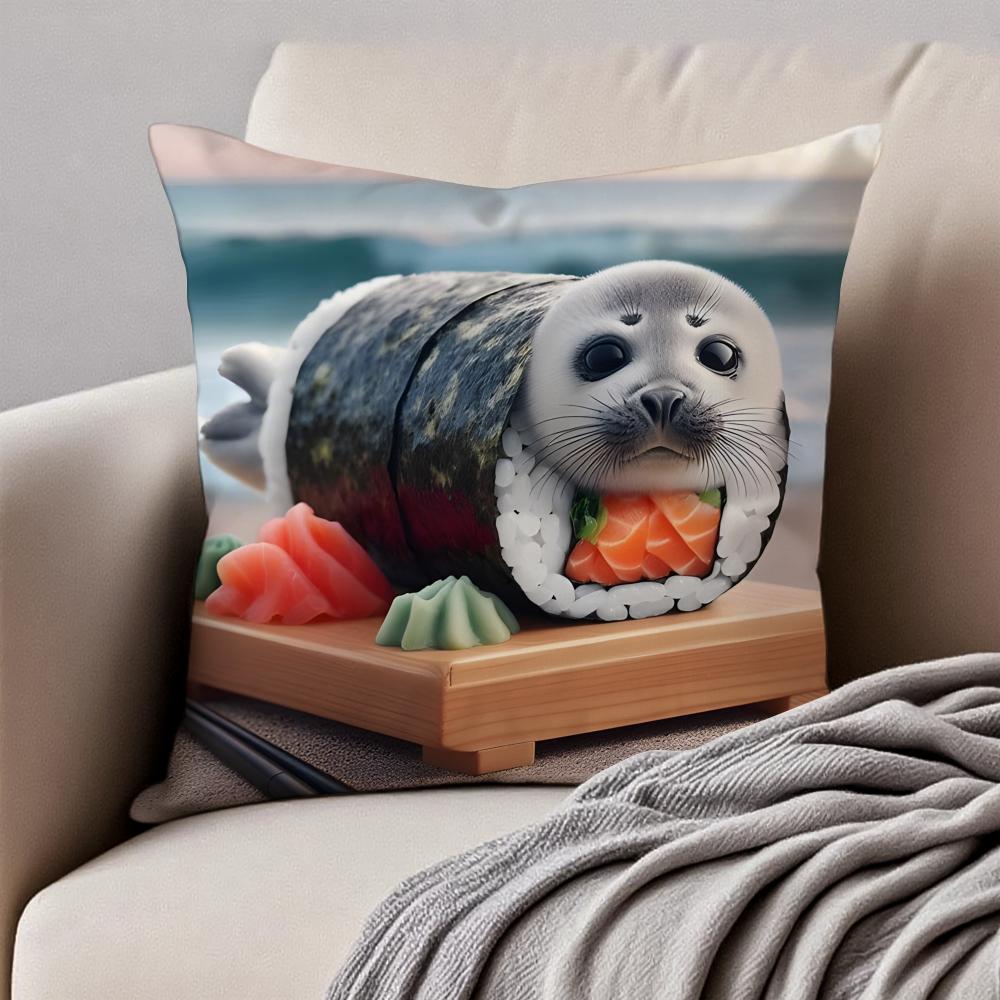 Funny italian brainrot create animals Cushion Cover Pillowcase Antidustmite Invisible Zipper Short Plush Sofa Cushion