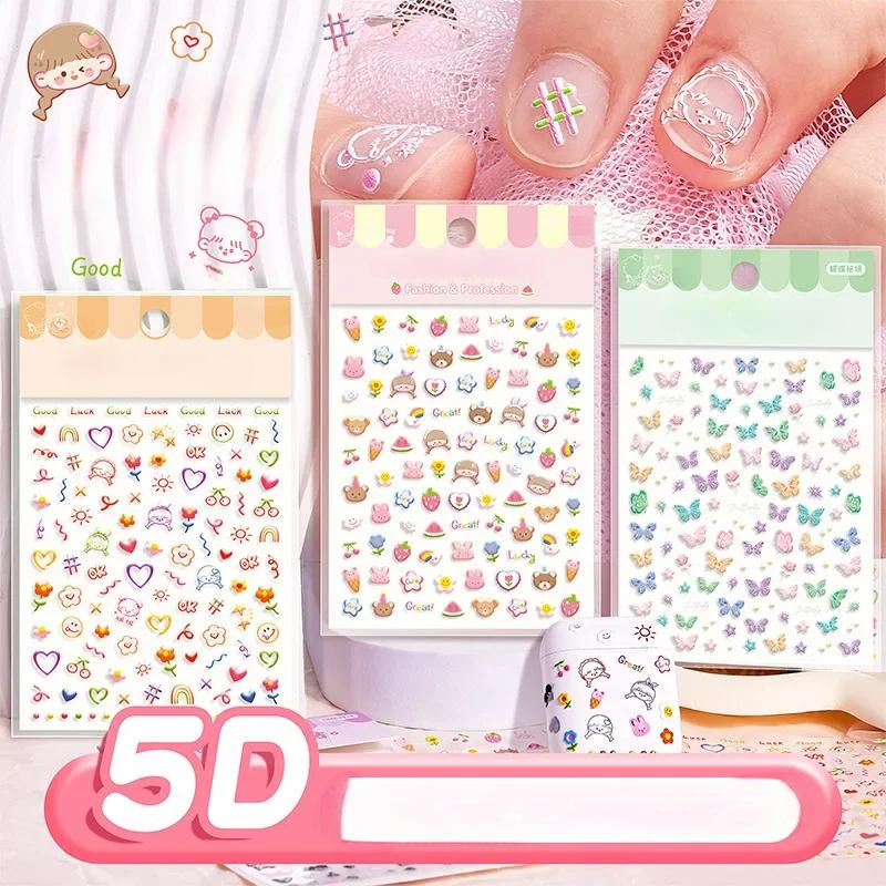 5D Kawaii Children's Cartoon Nail Art Sticker Cartoon Self Adhesive Paper Cute Design Slider Nail Decoration
