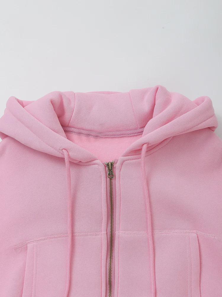 2024 Женская короткая толстовка с капюшоном и разноцветные фланелевые джоггеры — Европейская и Американская коллекция весна/осень