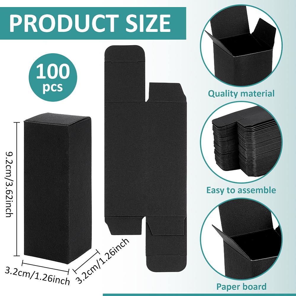 100pcs Paper Gift Storage Boxes Packaging Carton Boxes for Essential Oil Bottle Rectangle Black 3.2x3.2x9.2cm