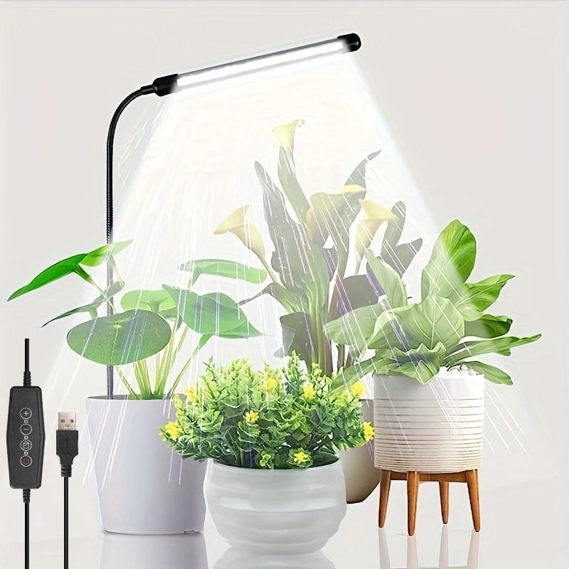 48LEDs Grow Lights for Indoor Plants 6000K Full Spectrum Ground Plug Grow Light with Gooseneck With 5 Level Dimmable & Auto Timer for Small and Indoor