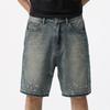 Summer Handmade Ink-splashed Monkey Spray-dyeed Shorts New Loose-washed Denim Five-point Pants