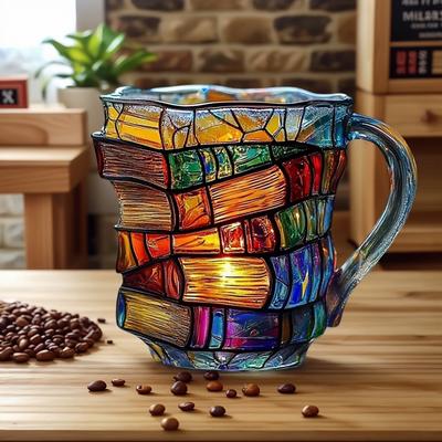Расписанная кружка-книга Уникальная 3D кружка-стопка книг Кофейная кружка из цветного стекла Книги Кофейная кружка для любителей литературы Коллекция Подарки
