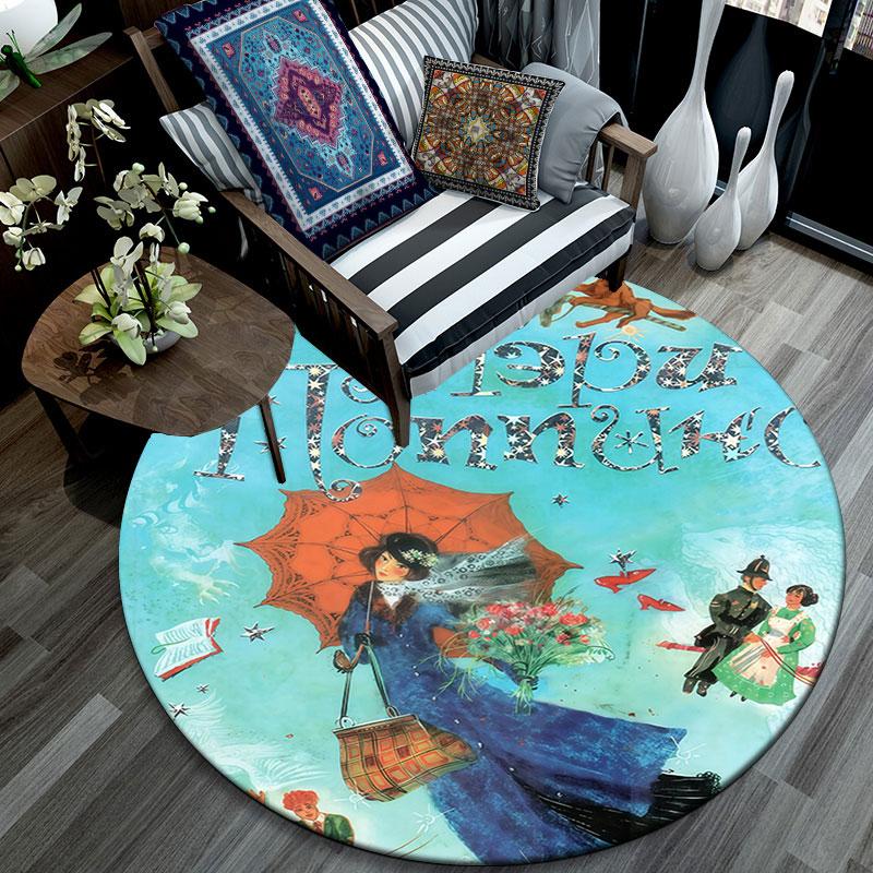 Magic Nanny pattern round rug,Carpet Rug for Living Room Bedroom Playroom ,Non-slip Floor Mat,Holiday Gifts and Birthday Gifts.