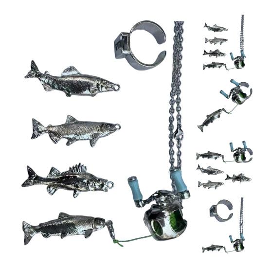 Миниатюрный кулон в виде рыболовной катушки с вращающейся ручкой и съемным направляющим для лески. Многофункциональный рыболовный аксессуар. Брелок для ключей или рюкзака.