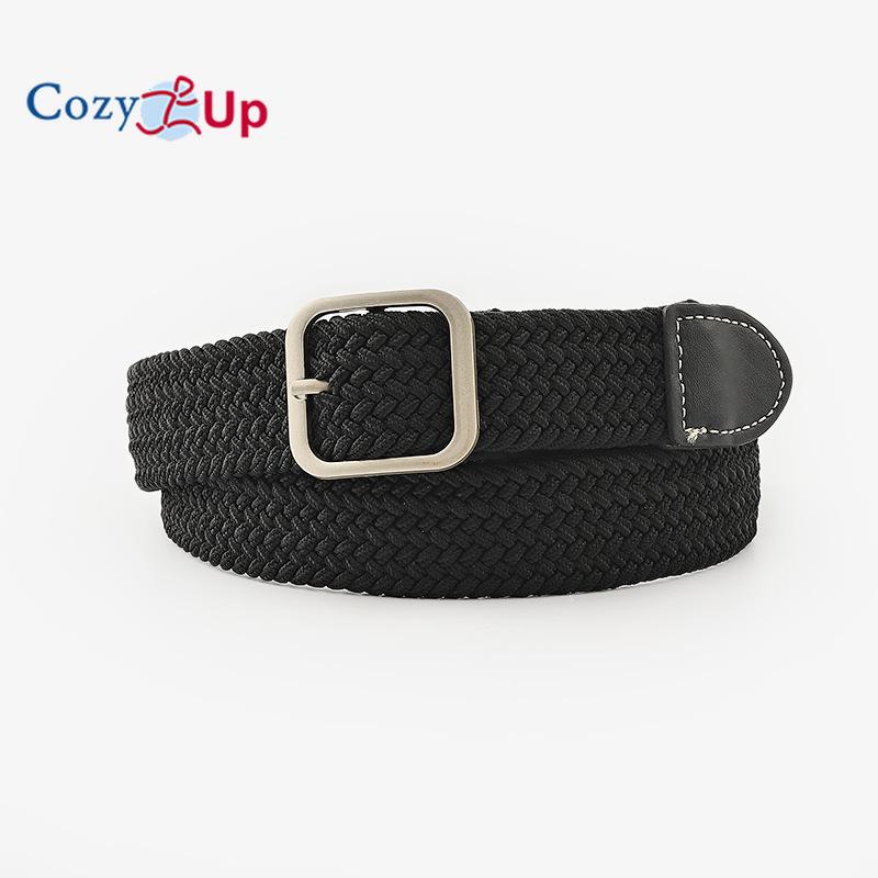 Эластичные плетеные джинсы унисекс с повседневным холщовым ремнем с квадратной пряжкой