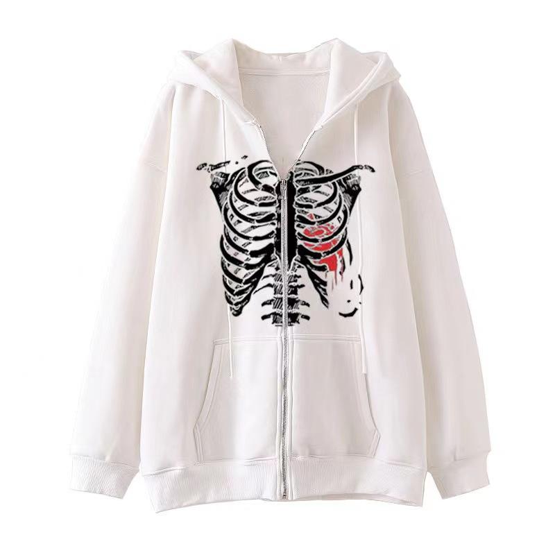 Dark Style Sweatshirt Ladies Hoodie Goth Couple Butterfly Skull Harajuku Large Size Zip Sweater
