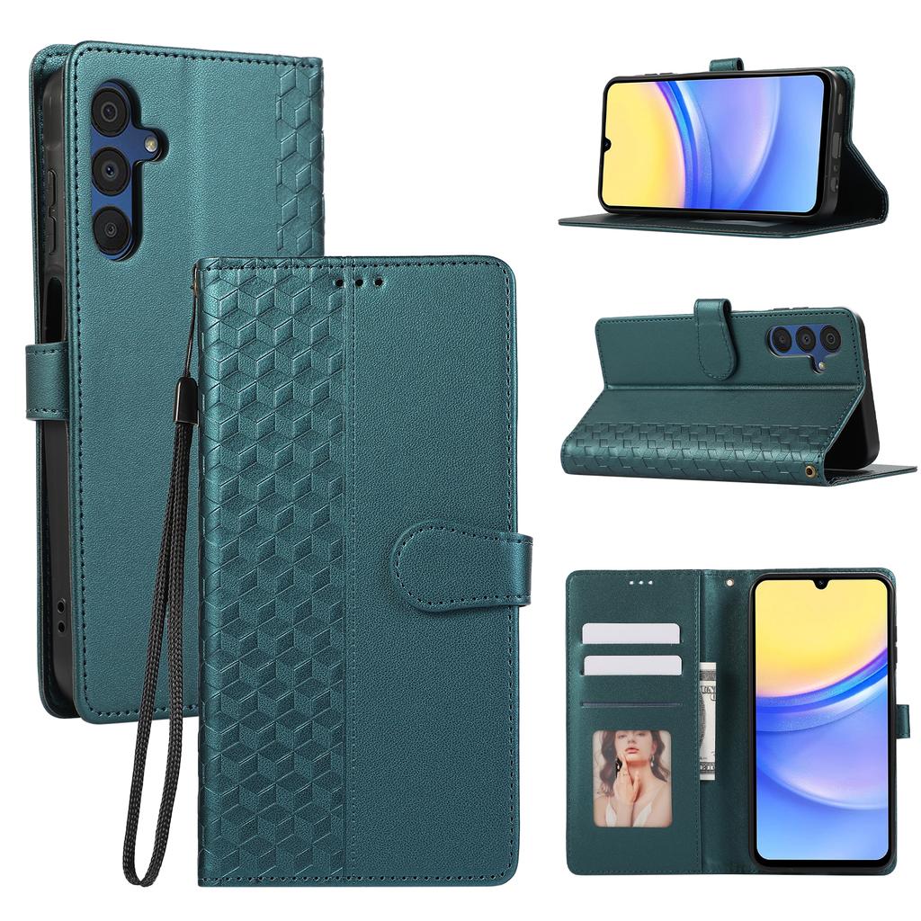 Leather Case For Samsung Galaxy A17/A26 5G/A16 5G/A16 4G 3D Rhombus Grid Imprinted Wallet Phone Cover with Lanyard