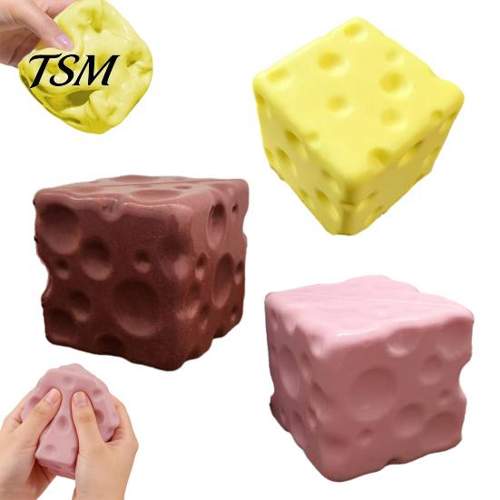 Squeezing Stress Balls Mini Cheese Cube Squeeze Toy, Anxiety Relief Block Sensory Relaxation Toy Slow Rebound Fake Pinch for Focus Aid Hand