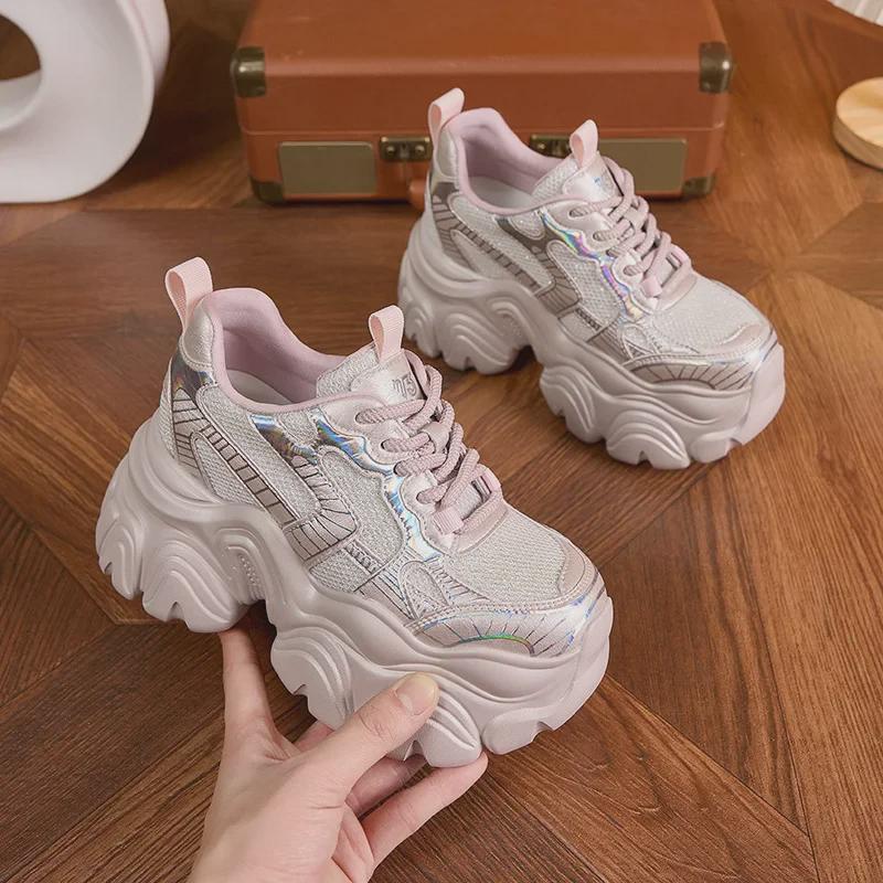 Женские сетчатые туфли Dad Shoes 2025 года на толстой подошве, с увеличенным ростом и универсальным повседневным дизайном
