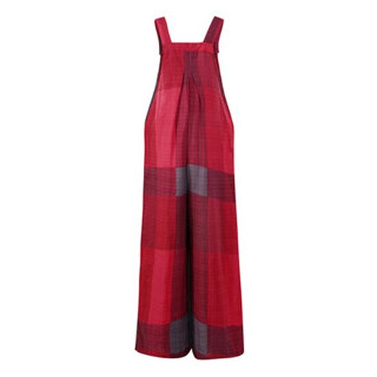 Sleeveless Square Collar Jumpsuit Pockets Wide Leg Ankle Length Retro Plaid Pattern Suspender Playsuit Streetwear