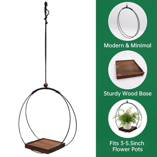 Подвесная подставка для растений, универсальный держатель для цветочных горшков с деревянным основанием, компактный держатель для растений в помещении