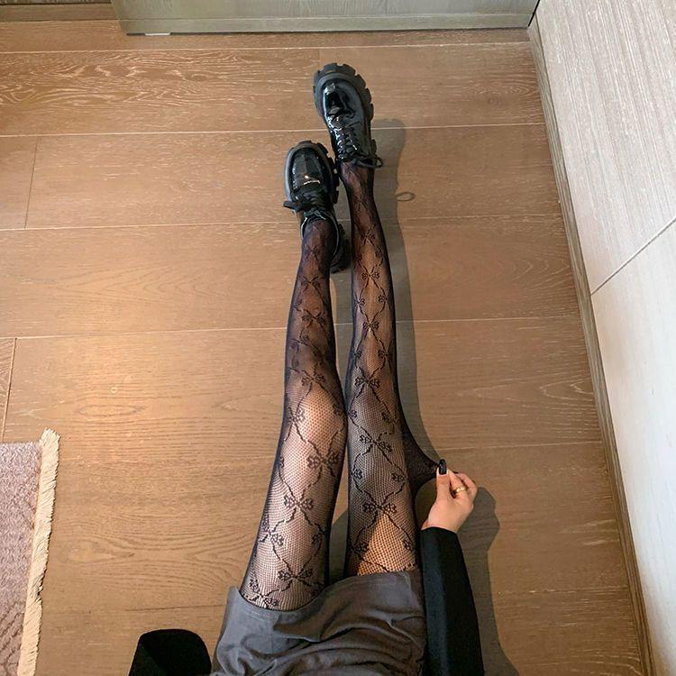 Японские чулки с ажурным узором JK Lace Pattern - Черные сексуальные колготки с цветочным узором