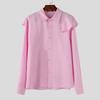 INCERUN Men Lapel Neck Ruffled Shoulder Long Sleeve Buttons Up Casual Shirts