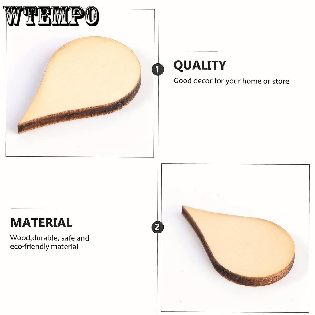 40pcs Wooden Teardrop Shape Wood, Wood Teardrop Blanks DIY Craft Wood Embellishments Ornaments, Water Drop Shape Wood Piece, Disc Wood Chips Earrings