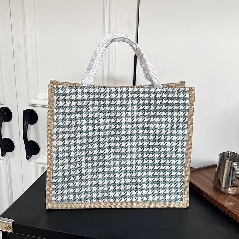 Льняная клетчатая сумка, большая вместительная клетчатая сумка для покупок, простая модная женская сумка через плечо