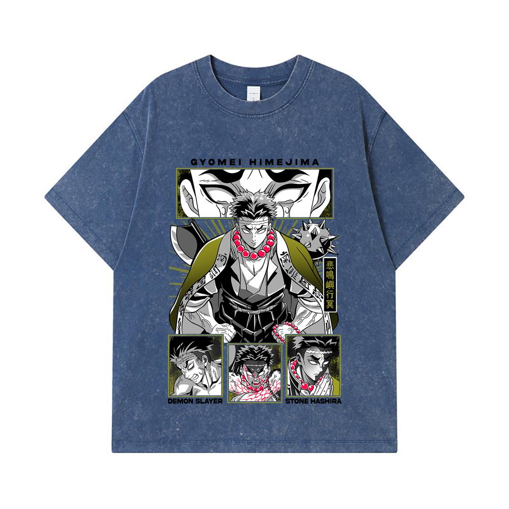 275 GSM Washed T-shirts 100% Cotton Demon Slayer V84 Gyomei Print Unisex Heavy Cotton T Shirt