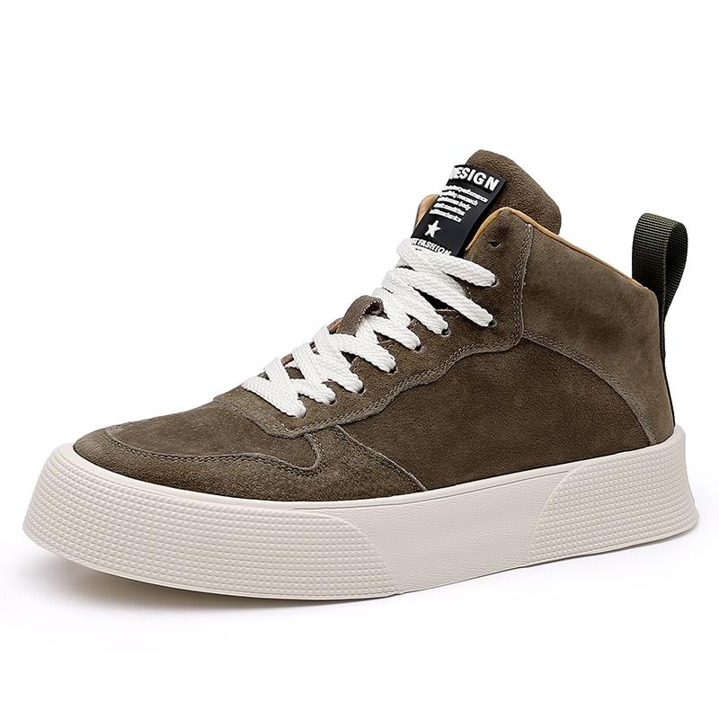 Genuine Leather Mens Boots Youth Teenage Platform Ankle Boots Short Lace Up Fashion Casual Shoes Versatile Men's Vulcanize Shoes