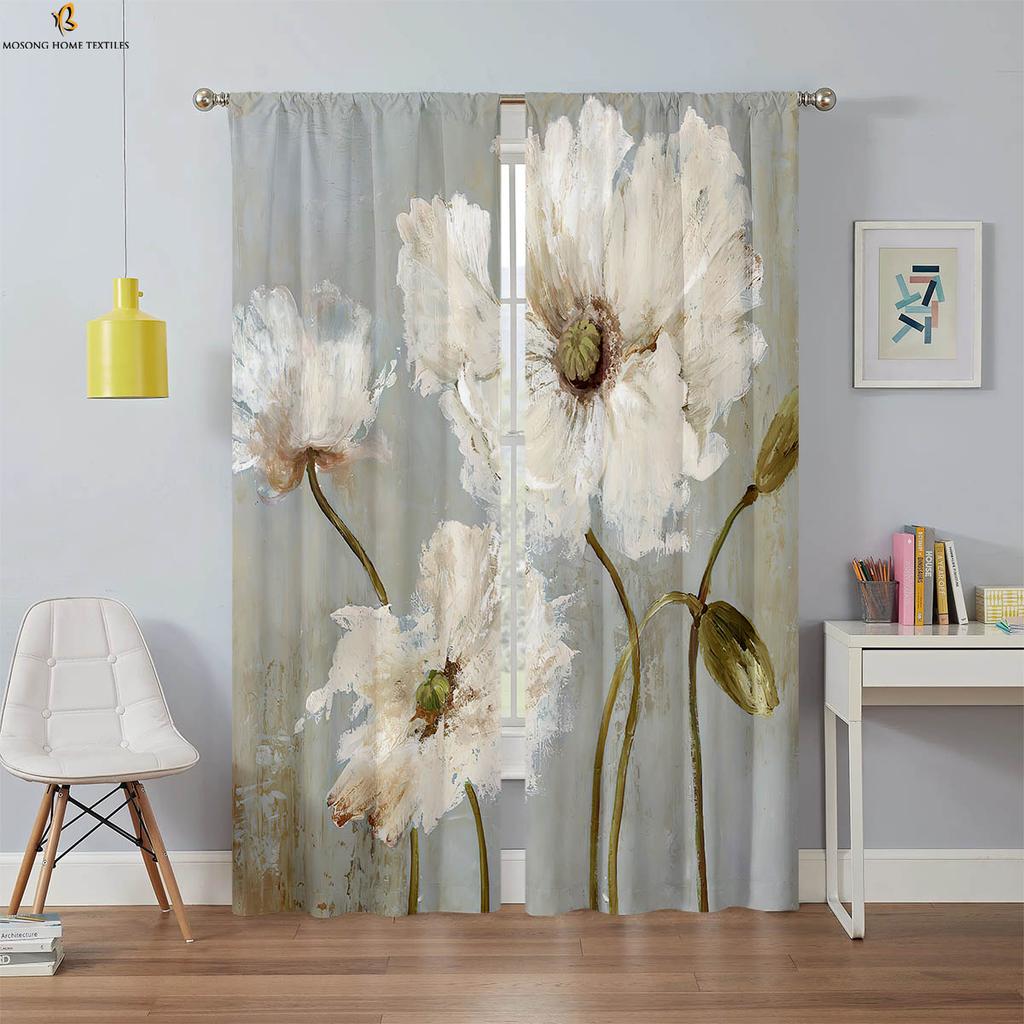 2 шт. плотных штор, пейзаж, картина маслом, 3D-печать, шторы, высококачественные, черные, шелковые, винтажные, декоративные шторы