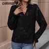 Spring Autumn Women's Shirt Blouse V Neck Temperament Elegant Black Lace Long-sleeved Blouse