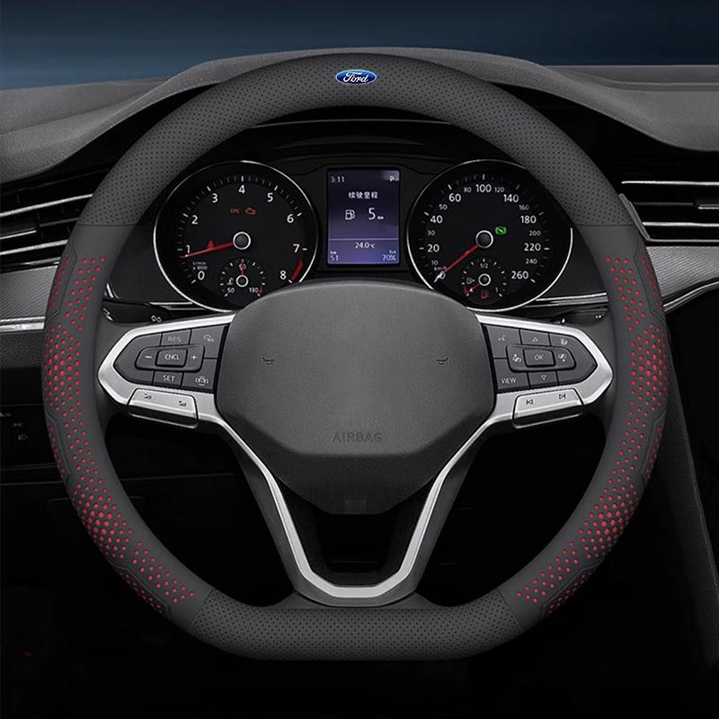 38cm Leather Car Steering Wheel Cover For Auto Steering Wheel Cover For Ford ST Line Focus Mustang Fiesta Puma Ranger Kuga MK7 FE7