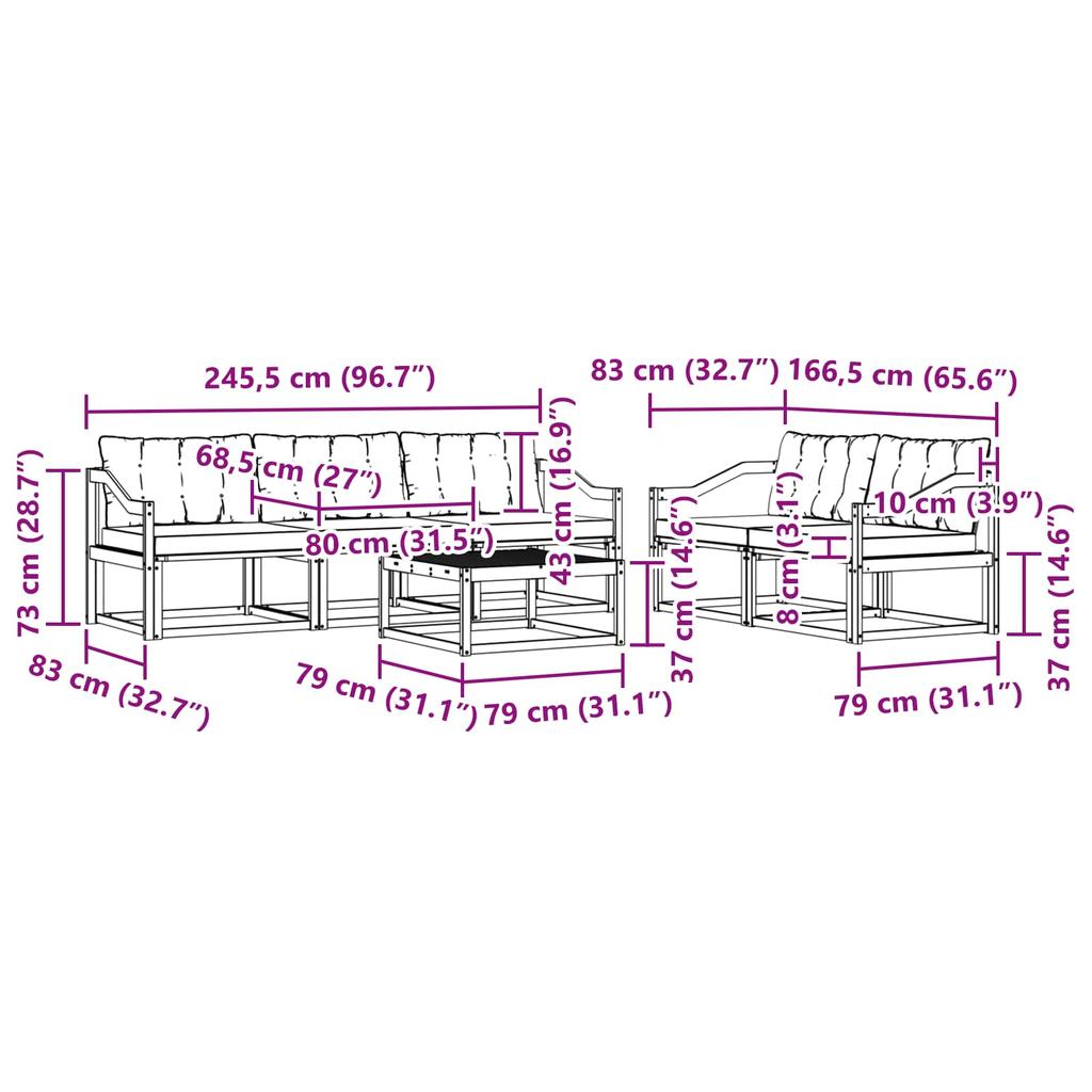 Outdoor Sofa Set 6 pcs White and Black 79 x 79 x 37 cm