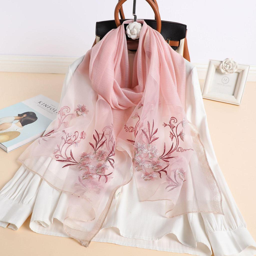 Элегантный шарф из шелка Mulberry - роскошная смесь, изысканный вышитый вручную цветок, сверхлегкий, очень универсальный - идеально подходит для весны и осени