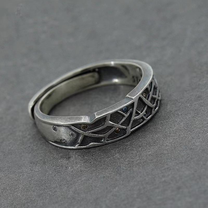 Vintage 925 Silver Ring For Men Jewelry Couple Temperament Cross Lines Stone Ring Male Finger Accessories Gift For Lover