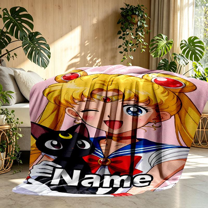 Custom Name Personalized Sailor Moon Print Blanket, Home Decor, Bedroom, Sofa, Camping, Couch, Gifts for Birthday Christmas