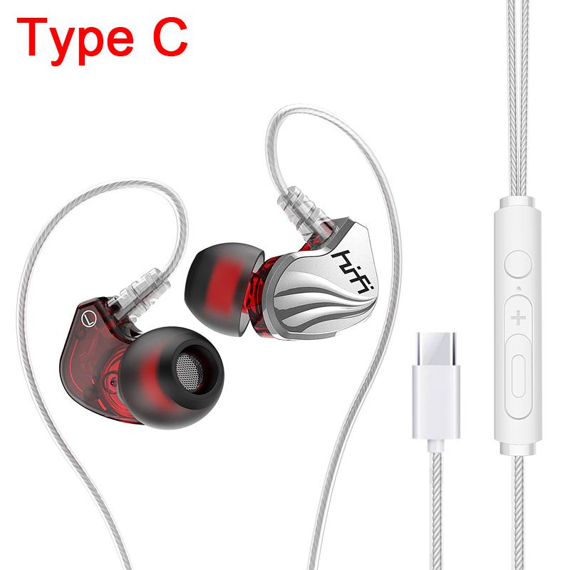 6D Surround Sound Type C 3.5mm Wired Headphones in-Ear Earphones Sports Gaming Headsets Handfree Earbuds for IPhone for Samsung