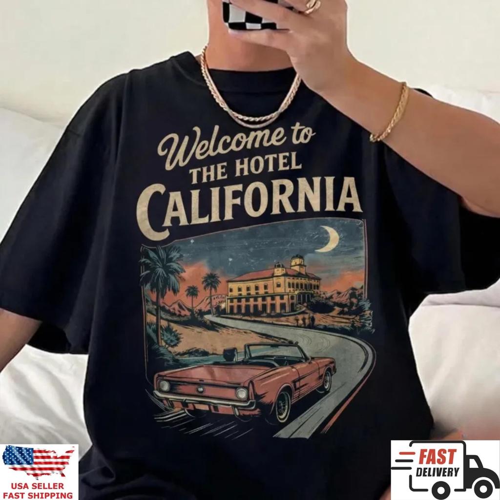 Hotel California T Shirt Vintage Road Trip Retro Car Music Graphic Tee Gift
