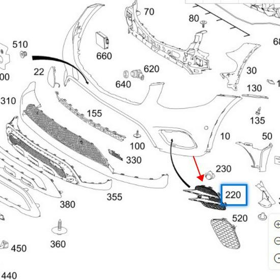 Mercedes-Benz W253 GLC200/250 Front Bumper Fog Light Wind Deflector 2538857604, 2538858104