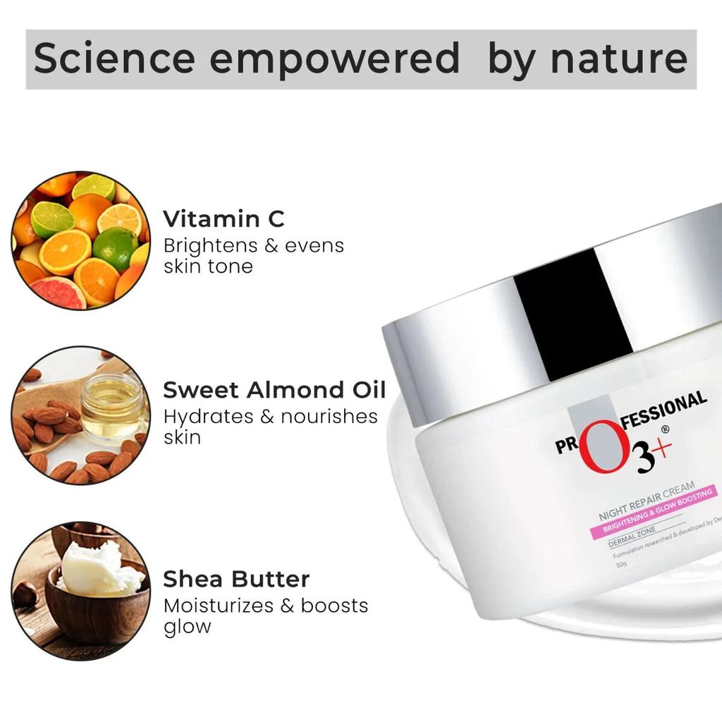 O3+ Night Repair Cream Brightening & Glow Boosting Dermal Zone (50gm) pack of 1.