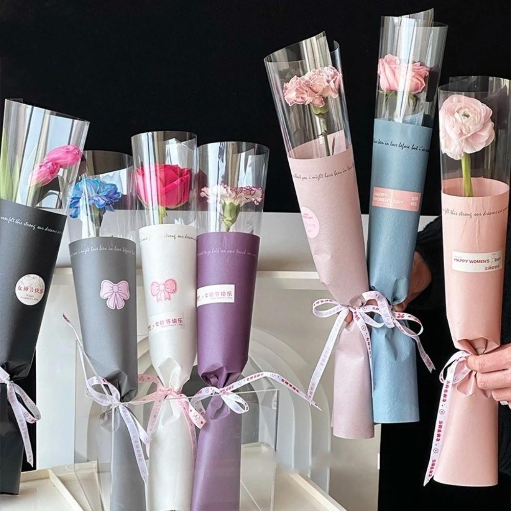 20 Pieces Waterproof Single Flower Wrapping Bags Transparent Bouquet Packaging Bag Valentine's Day
