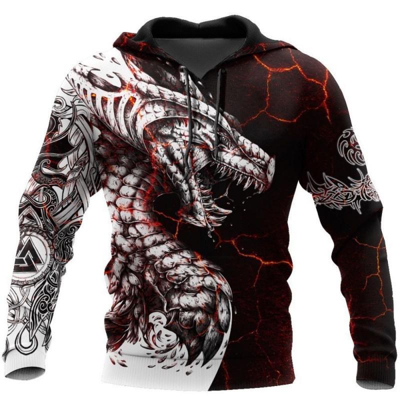 Mens Oversized Hooded Sweatshirt With 3D Dragon Print Air Layer Fabric Loose Fit Long Sleeve Winter Collection