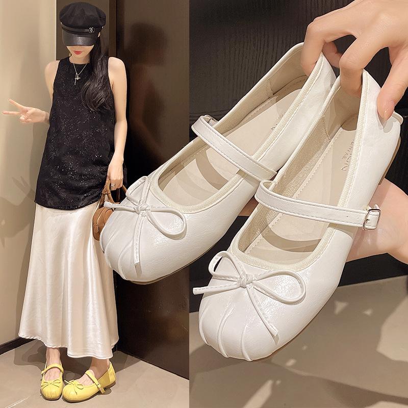 Fairy Wind Mary Jane Shoes Bow Single Shoes Women 2025 Korean Version Soft Sole Shallow Mouth Flat Sole Doudou Shoes Grandma Shoes Women