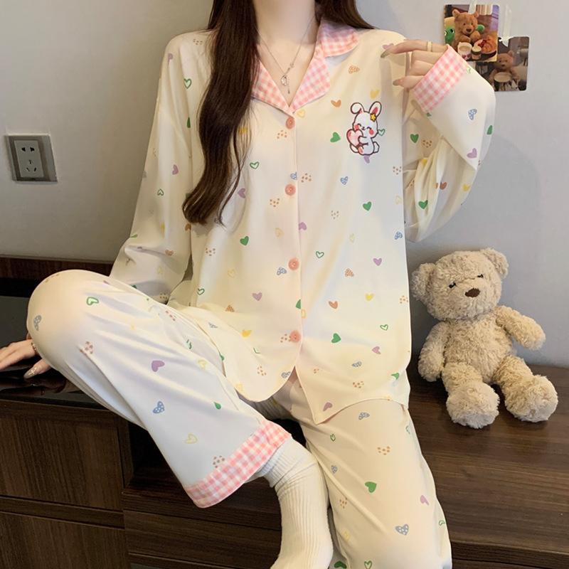 American retro style cardigan pajamas women's spring new long-sleeved trousers spliced plaid loungewear can be worn outside