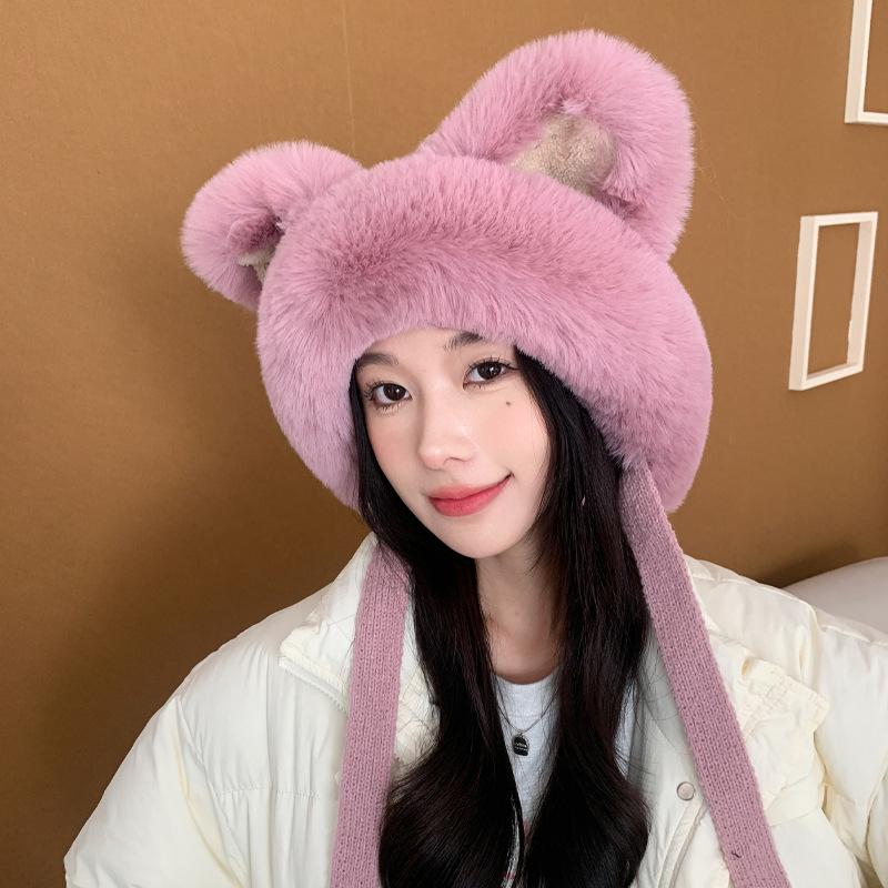 Cute Cat Ears for Women In Winter Lei Feng Hat Plush Fox Ears Plush Hat Thickened Warm Winter Ear Protection Hat