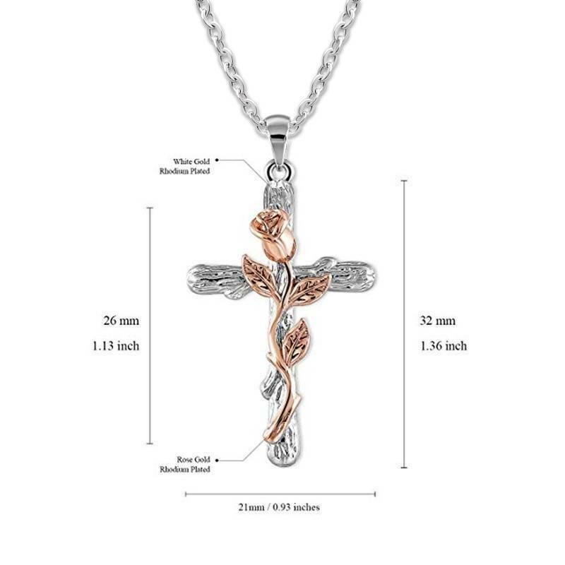 Rose Flower Cross Pendant Chain Necklace Jewelry Gift for Women Jewelry Gift