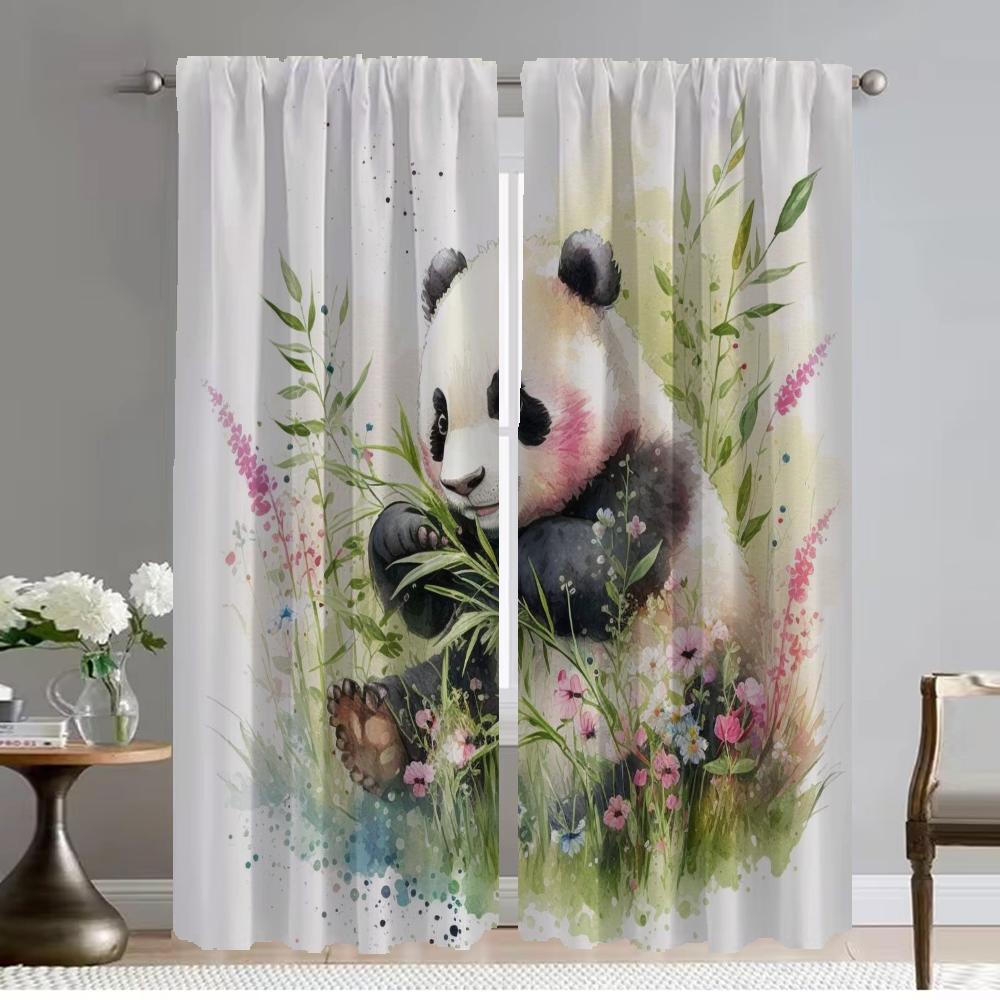 Kawaii Panda Элегантные шторы для комнаты для камеры, украшения на Хэллоуин, затемняющие шторы для домашнего интерьера, 2 шт., перегородка
