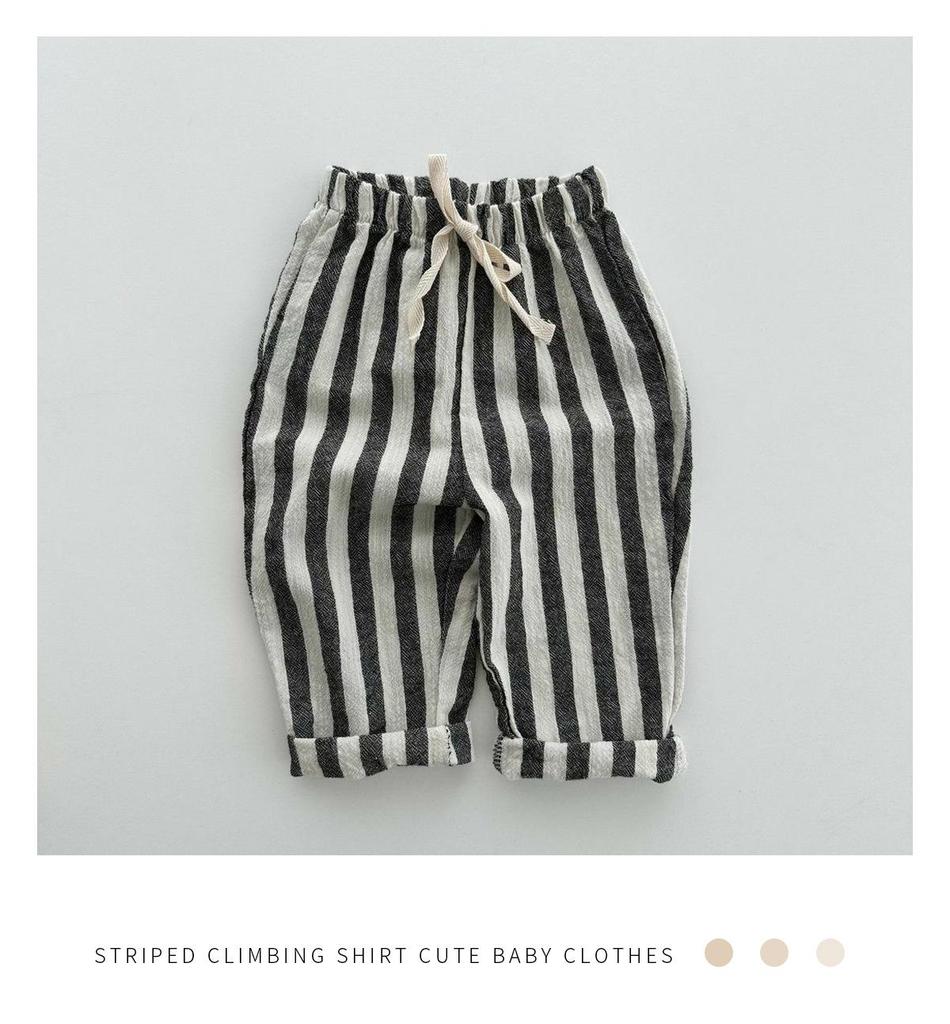 Детские летние хлопковые полосатые брюки на кулиске в корейском стиле