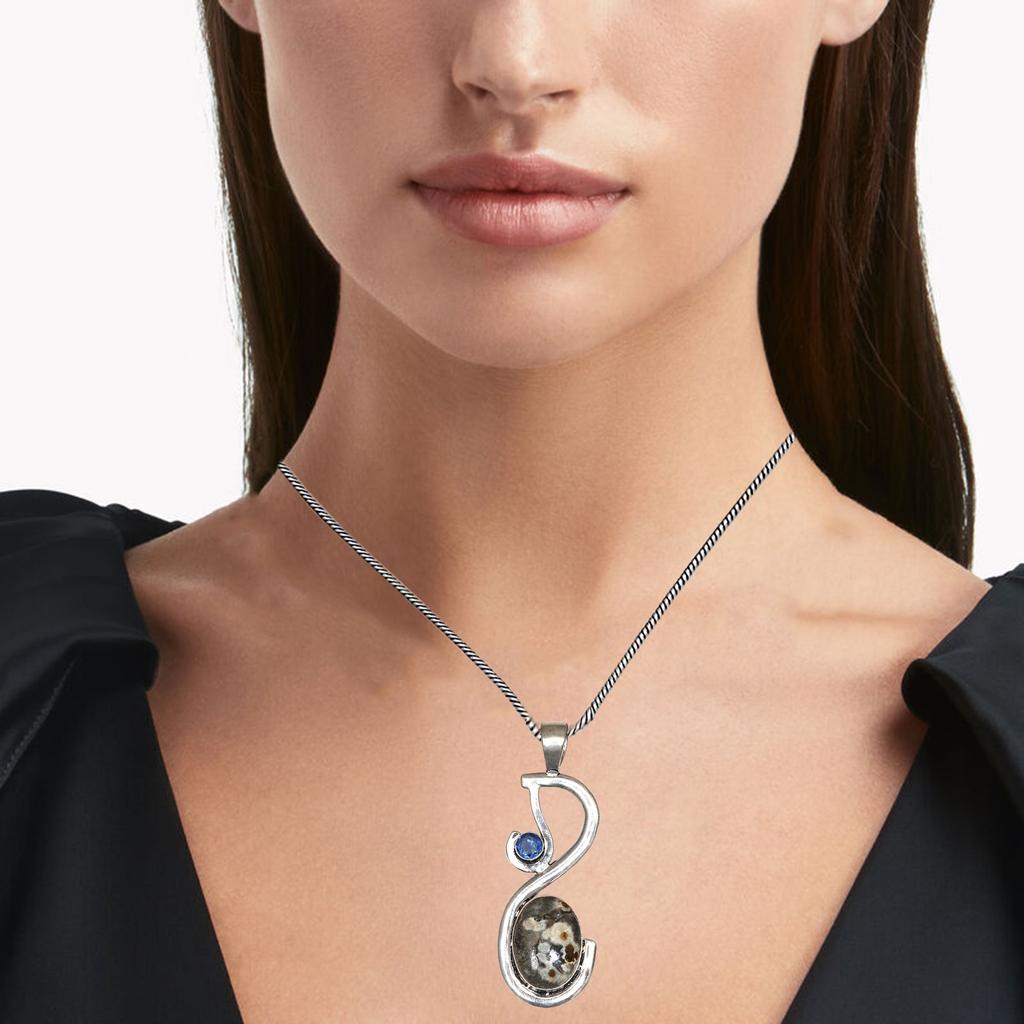 Серебряная подвеска-украшение на День матери с драгоценным камнем Ocean Jasper Tanzite 2,75 дюйма