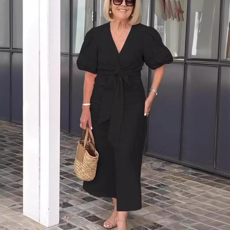 Женское весенне-летнее платье из хлопка с V-образным вырезом, на шнуровке, с рукавами-фонариками, повседневные платья