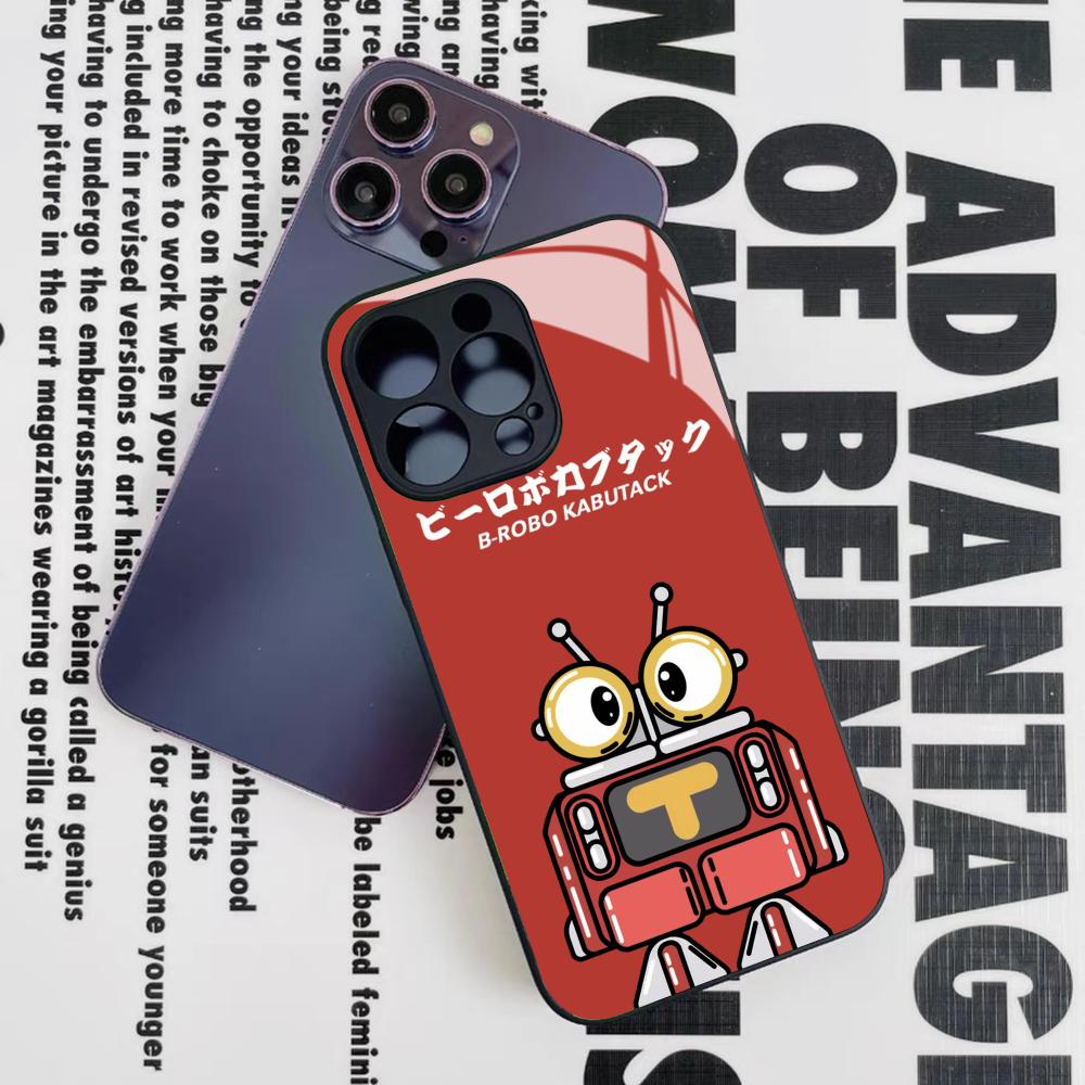Чехол для телефона-робота B Robo Kabutack для Iphone 17 16 15 14 12 11 13 Pro Max Mini X Air Puls Черная стеклянная крышка