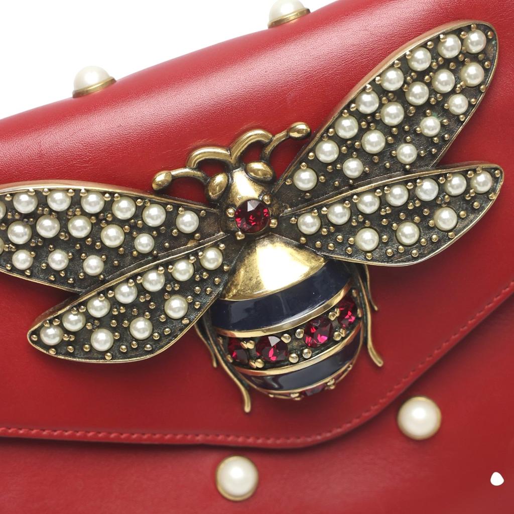 Gucci Сумка 2-в-1 Broadway Жемчужная Пчела Сумка ручная кожаная Красная Женская 453778 Б/у