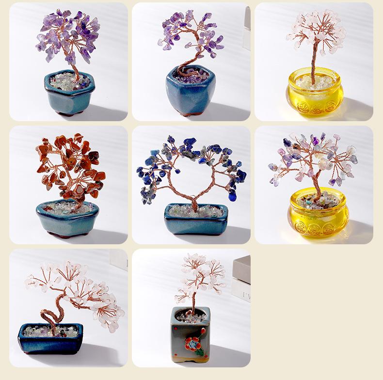 Natural Healing Rose Quartz 7 Chakra Jewelry Reiki Christmas Lucky Fortune Gemstone Crystal Tree for Decor